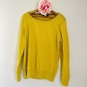 Boden Mustard Yellow Gold Sweater 20 Button Detail Shoulder Cashmere Angora